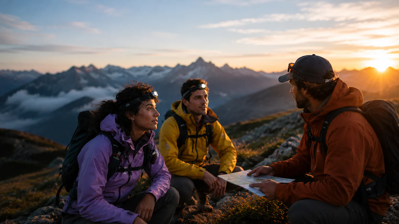 Hikers preparing their mountain route