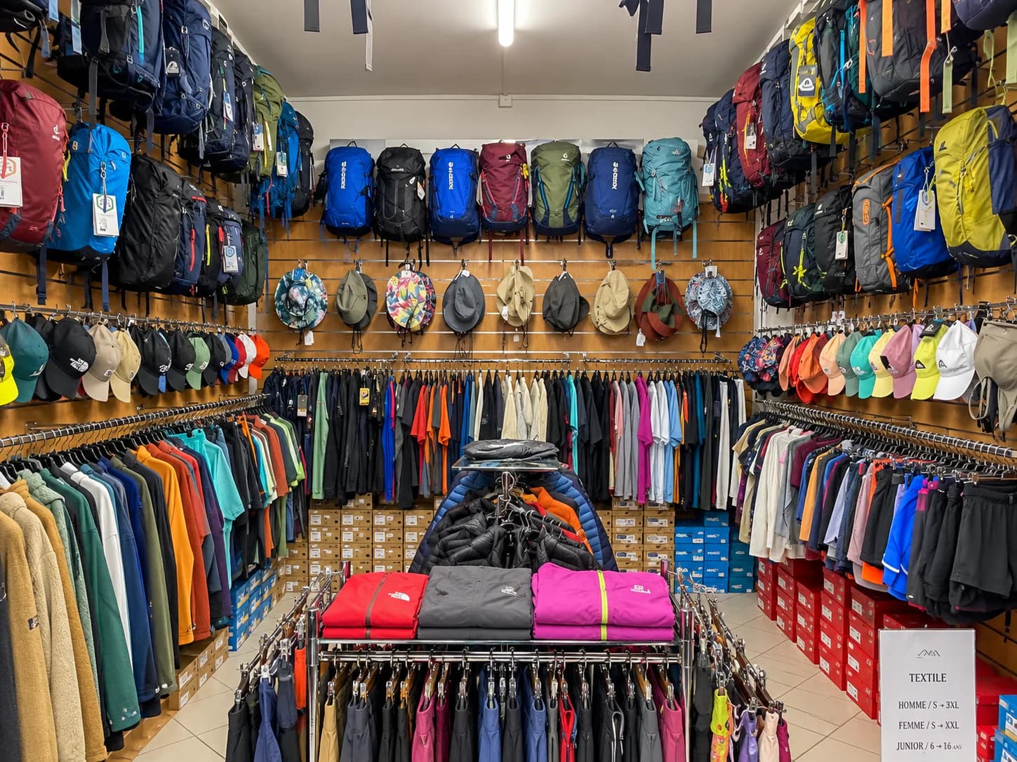 Sacs de randonnée et vêtements techniques dans la boutique Run Évasion à Cilaos