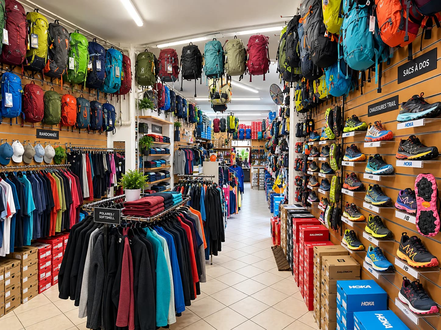 Rayons randonnée et trail avec sacs, chaussures et vêtements techniques