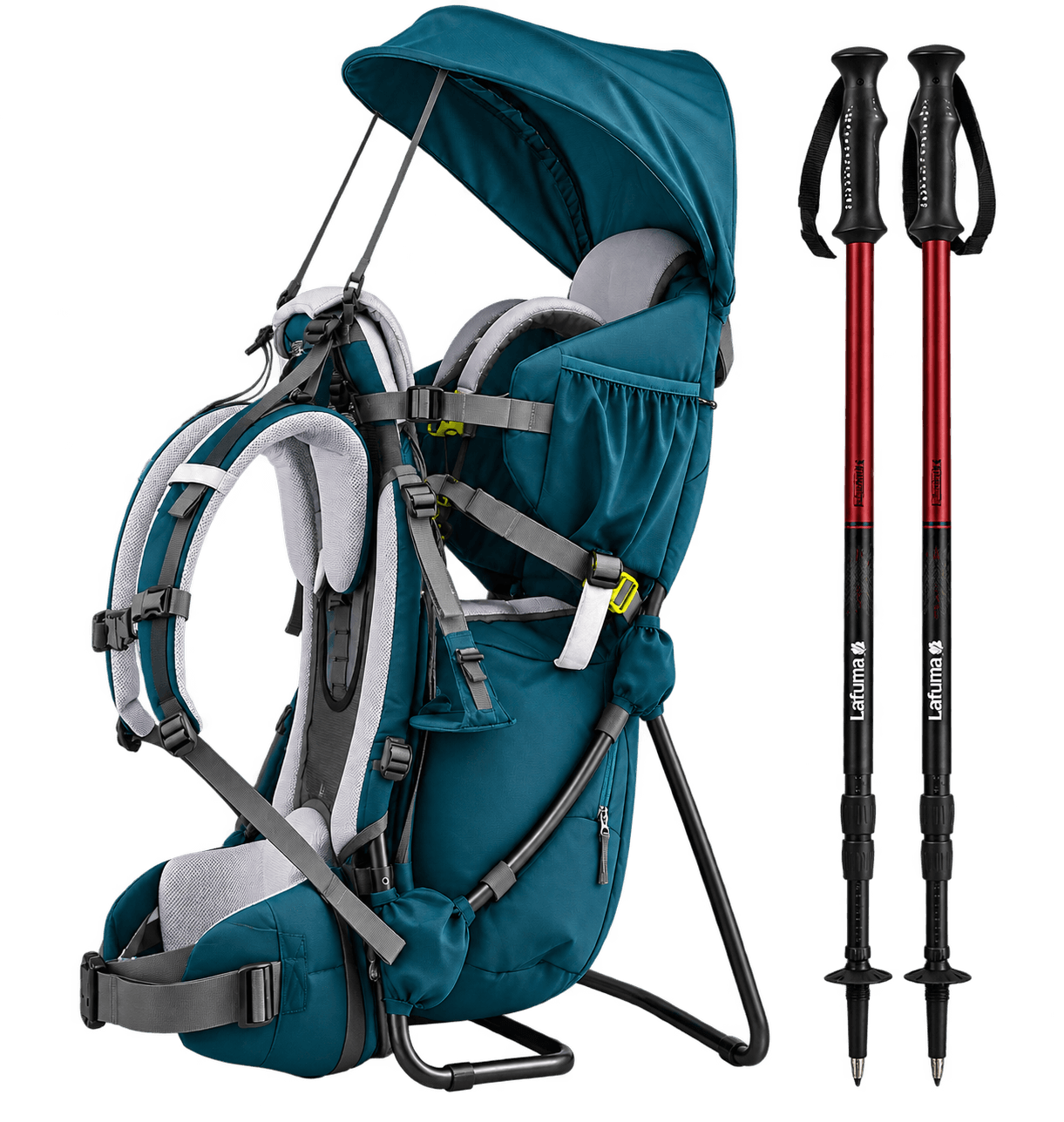 Porte-bébé et bâtons disponibles à la location à Cilaos
