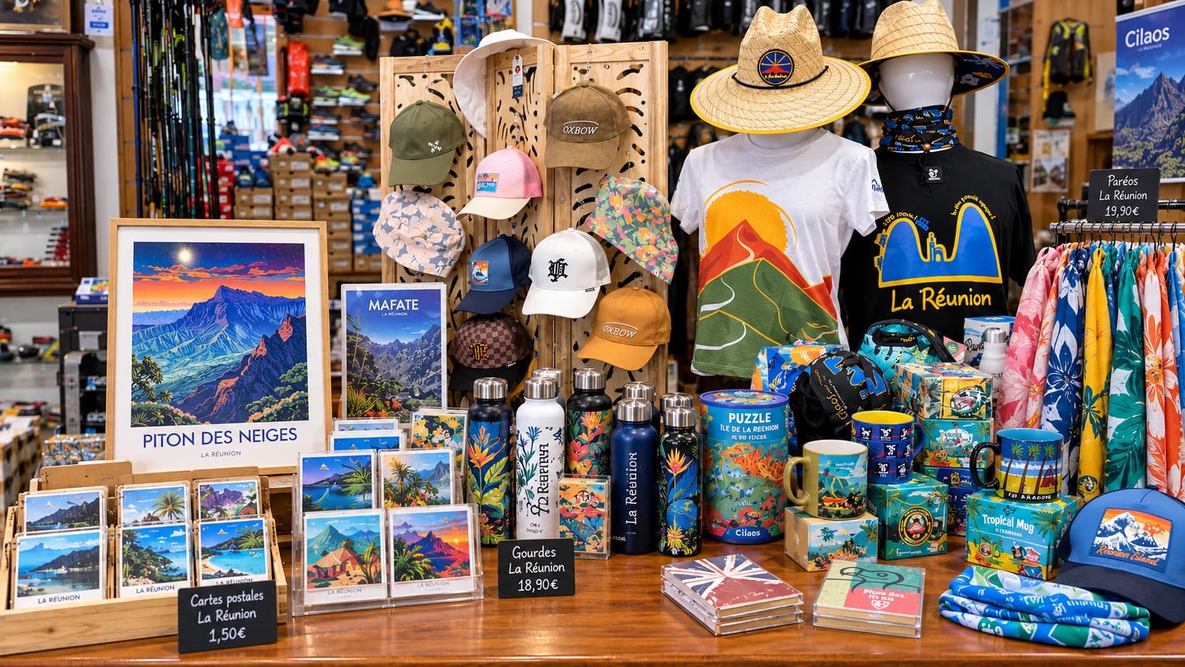 Sélection de souvenirs de La Réunion chez Run Évasion à Cilaos